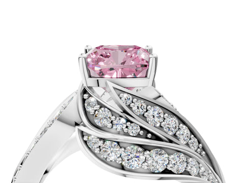 White gold Fancy Pink Cushion Cut Diamond Solitaire Ring with Prong Setting and Twisted Pavé Band_28