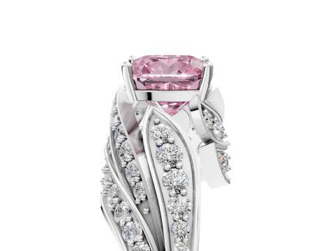 White gold Fancy Pink Cushion Cut Diamond Solitaire Ring with Prong Setting and Twisted Pavé Band_29