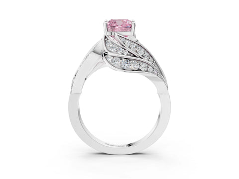 White gold Fancy Pink Cushion Cut Diamond Solitaire Ring with Prong Setting and Twisted Pavé Band_3