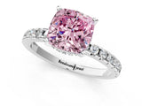 White gold Fancy Pink Cushion Cut Diamond Solitaire Ring with Round  Pavé Band and Four-Prong Setting_73