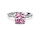 White gold Fancy Pink Cushion Cut Diamond Solitaire Ring with Round  Pavé Band and Prong Setting_138