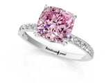 White gold Fancy Pink Cushion Cut Diamond Solitaire Ring with Round  Pavé Band and Prong Setting_139