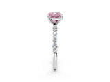 White gold Fancy Pink Cushion Cut Diamond Solitaire Ring with Round  Pavé Band and Prong Setting_140