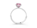 White gold Fancy Pink Cushion Cut Diamond Solitaire Ring with Round  Pavé Band and Prong Setting_141
