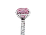 White gold Fancy Pink Cushion Cut Diamond Solitaire Ring with Round  Pavé Band and Prong Setting_143