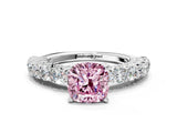 White gold Fancy Pink Cushion Cut Diamond Solitaire Ring with Shared Prong Pavé Band and Four-Prong Setting_70