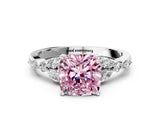 White gold Fancy Pink Cushion Cut Diamond Solitaire Ring with Side Stones and Four-Prong Setting_104