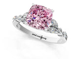 White gold Fancy Pink Cushion Cut Diamond Solitaire Ring with Side Stones and Four-Prong Setting_105