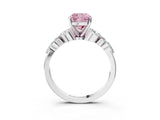 White gold Fancy Pink Cushion Cut Diamond Solitaire Ring with Side Stones and Four-Prong Setting_107