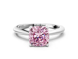 White gold Fancy Pink Cushion Cut Diamond Solitaire Ring with Six-Prong Setting and Classic Band_290