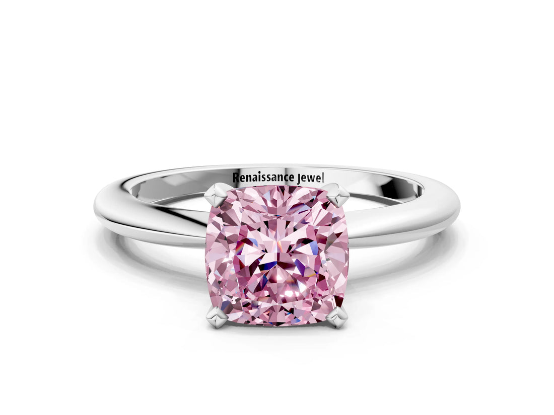 White gold Fancy Pink Cushion Cut Diamond Solitaire Ring with Six-Prong Setting and Classic Band_291