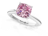 White gold Fancy Pink Cushion Cut Diamond Solitaire Ring with Six-Prong Setting and Classic Band_292