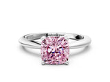 White gold Fancy Pink Cushion Cut Diamond Solitaire Ring with Six-Prong Setting and Classic Band_297