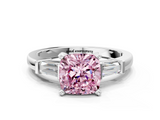 White gold Fancy Pink Cushion  Cut Diamond Solitaire Ring with Tapered Baguette Accents and Four-Prong Setting_82