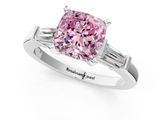 White gold Fancy Pink Cushion  Cut Diamond Solitaire Ring with Tapered Baguette Accents and Four-Prong Setting_83