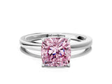White gold Fancy Pink Cushion Cut Diamond Solitaire Ring with Thin Band and Prong Setting_16