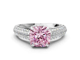 White gold Fancy Pink Cushion Cut Diamond Solitaire Ring with Three-Row Pavé Band and Four-Prong Setting_49