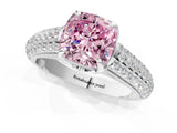 White gold Fancy Pink Cushion Cut Diamond Solitaire Ring with Three-Row Pavé Band and Four-Prong Setting_50