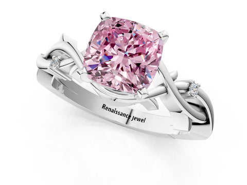 White gold Fancy Pink Cushion Cut Diamond Solitaire Ring with Twisted Band and Prong Setting_153