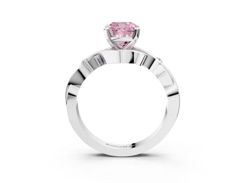 White gold Fancy Pink Cushion Cut Diamond Solitaire Ring with Twisted Band and Prong Setting_154