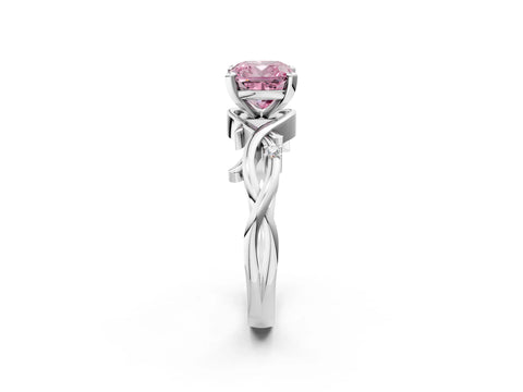 White gold Fancy Pink Cushion Cut Diamond Solitaire Ring with Twisted Band and Prong Setting_155