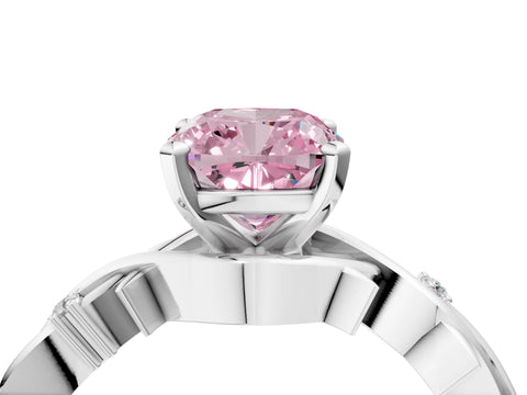 White gold Fancy Pink Cushion Cut Diamond Solitaire Ring with Twisted Band and Prong Setting_155