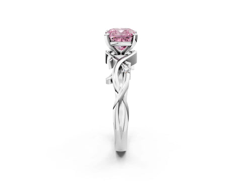 White gold Fancy Pink Cushion Cut Diamond Solitaire Ring with Twisted Band and Prong Setting_161