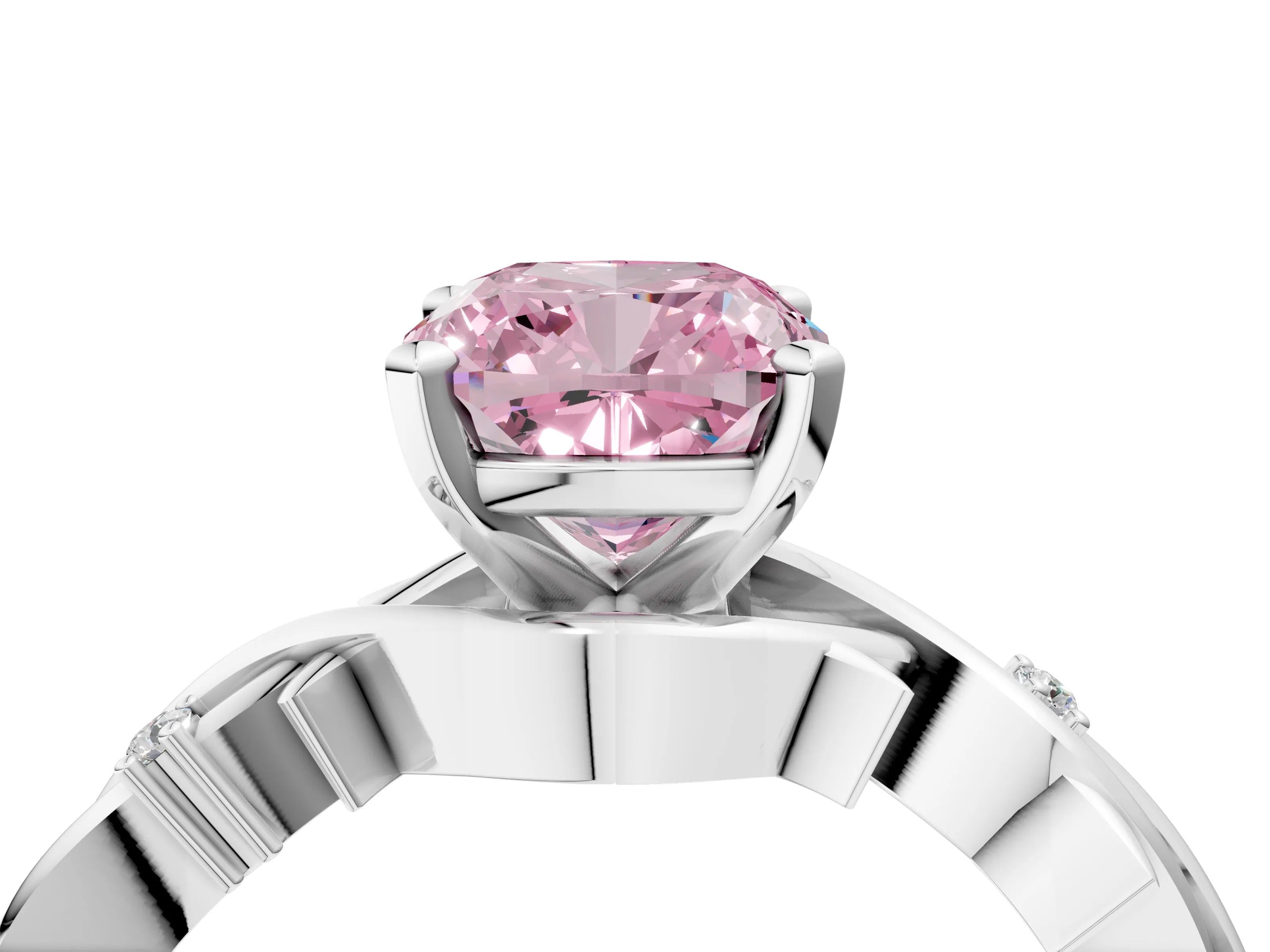 White gold Fancy Pink Cushion Cut Diamond Solitaire Ring with Twisted Band and Prong Setting_163