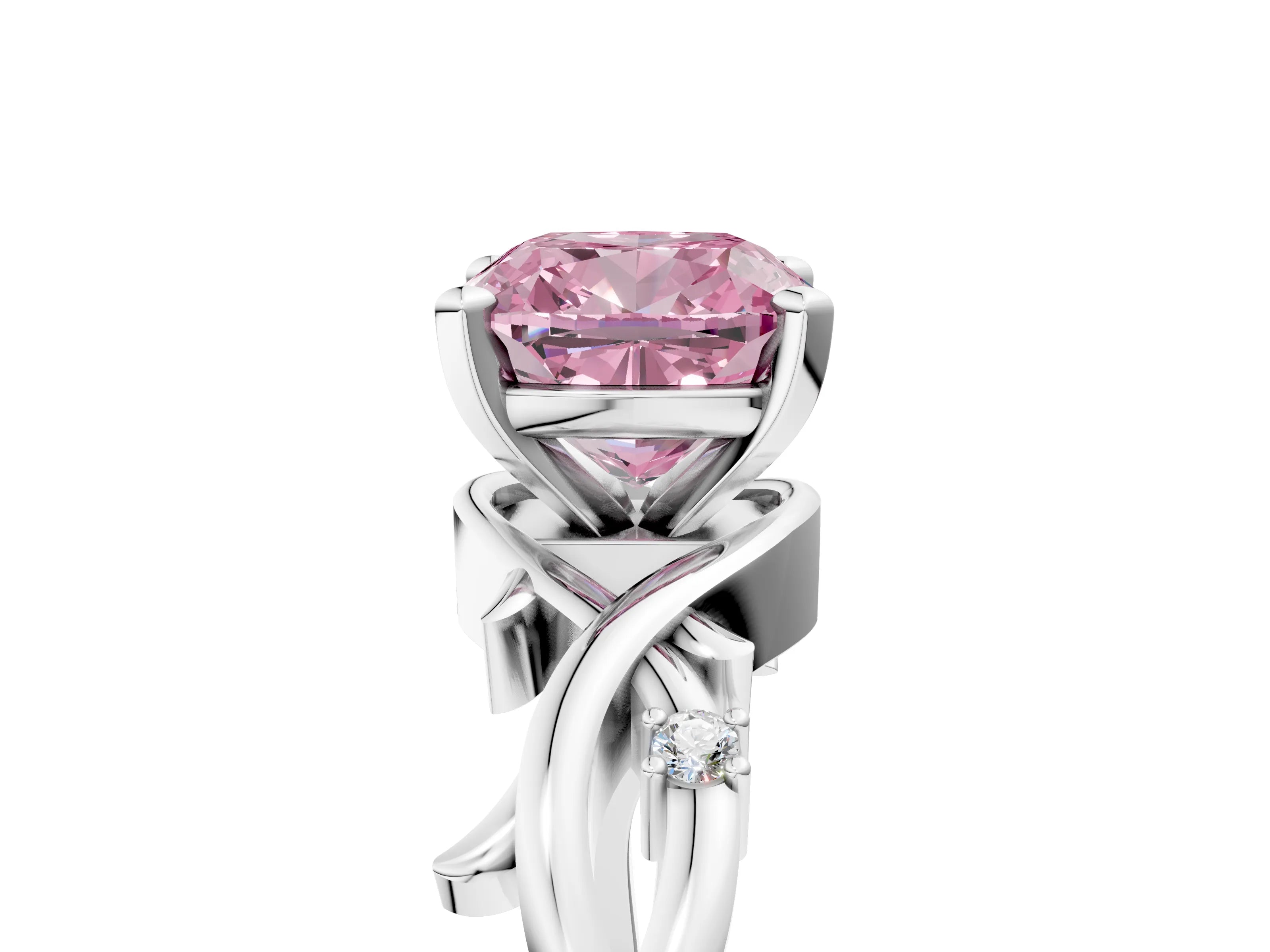 White gold Fancy Pink Cushion Cut Diamond Solitaire Ring with Twisted Band and Prong Setting_164
