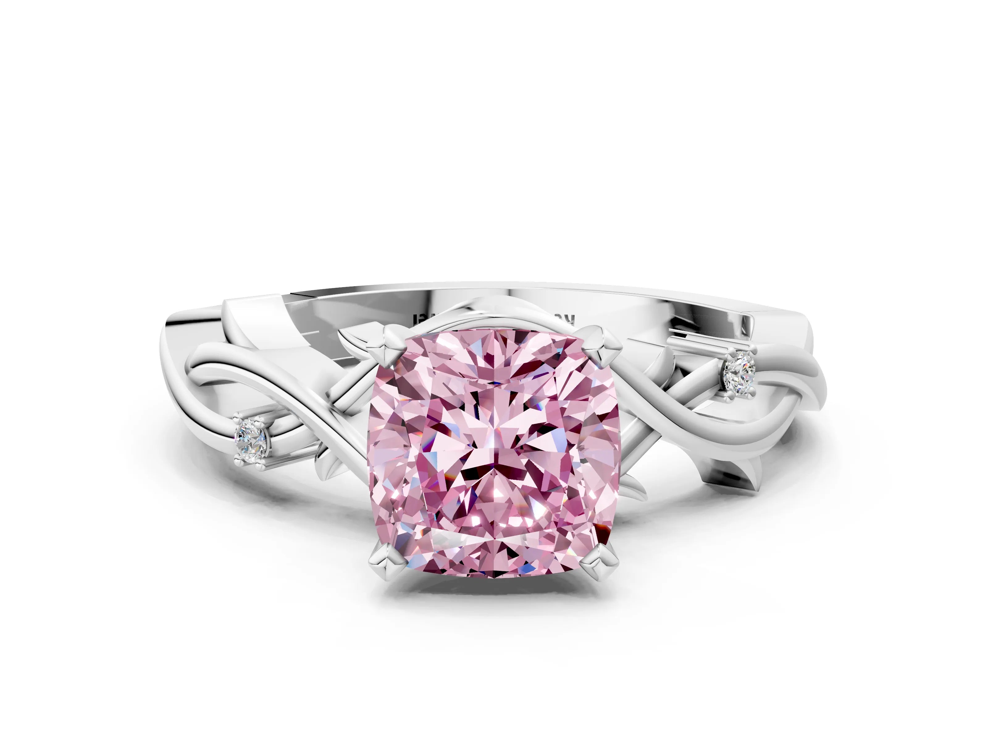White gold Fancy Pink Cushion Cut Diamond Solitaire Ring with Twisted Band and Prong Setting_164