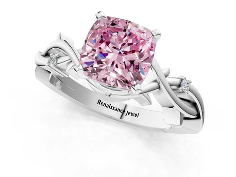 White gold Fancy Pink Cushion Cut Diamond Solitaire Ring with Twisted Band and Prong Setting_165