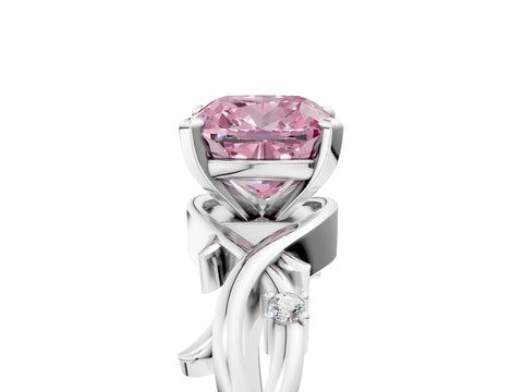 White gold Fancy Pink Cushion Cut Diamond Solitaire Ring with Twisted Band and Prong Setting_168