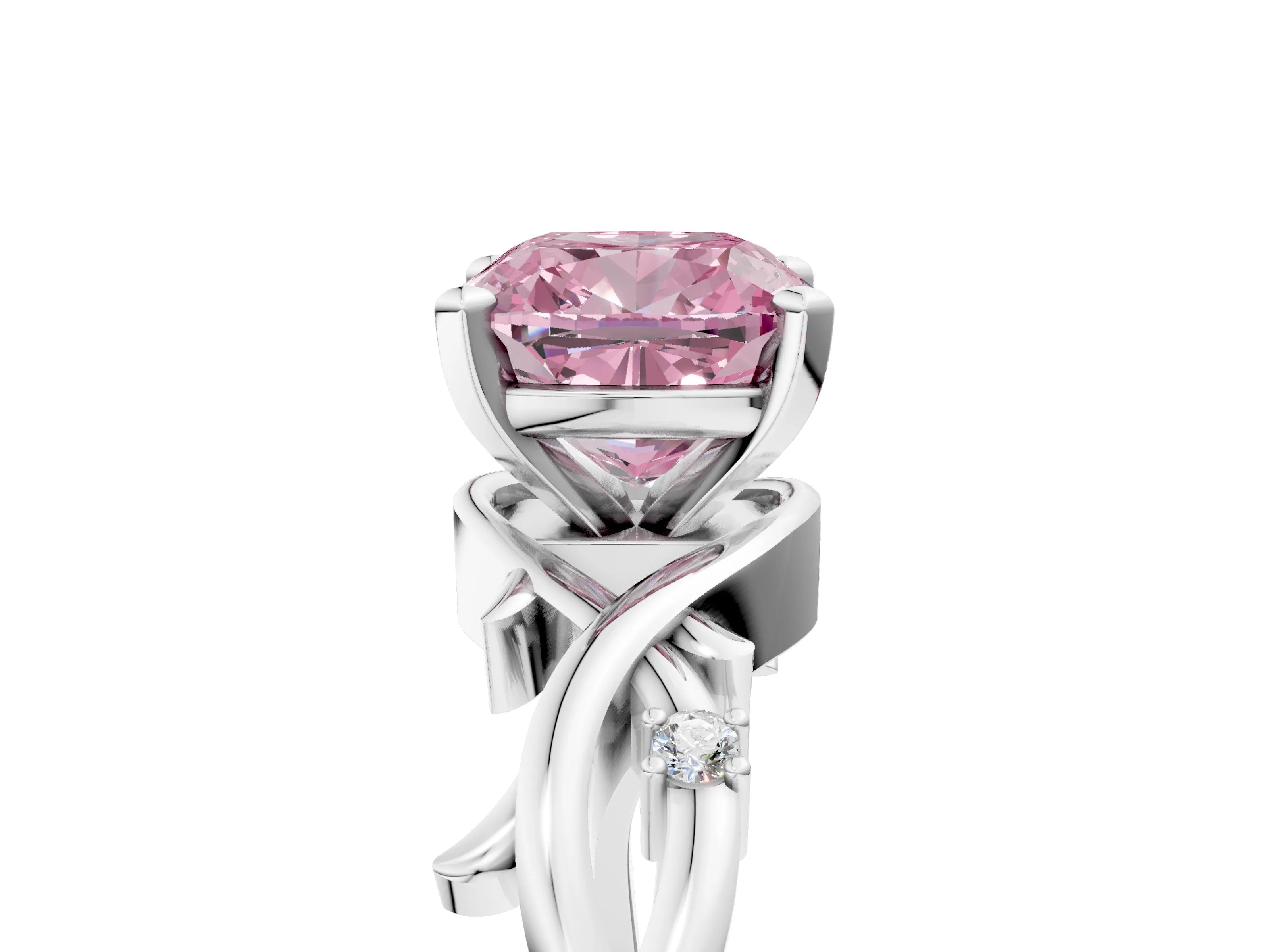 White gold Fancy Pink Cushion Cut Diamond Solitaire Ring with Twisted Band and Prong Setting_169