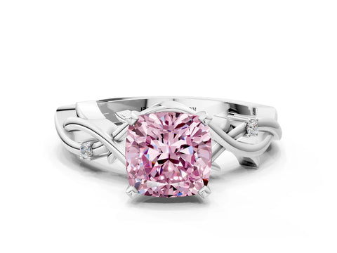 White gold Fancy Pink Cushion Cut Diamond Solitaire Ring with Twisted Band and Prong Setting_170