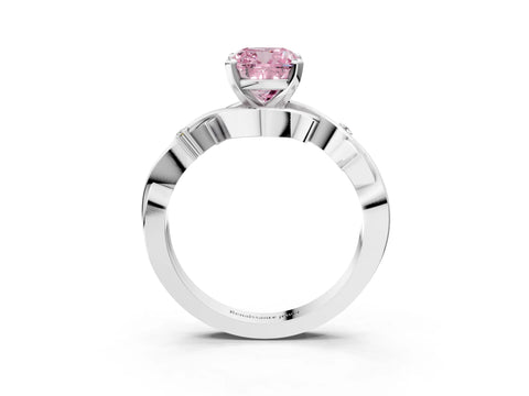 White gold Fancy Pink Cushion Cut Diamond Solitaire Ring with Twisted Band and Prong Setting_173