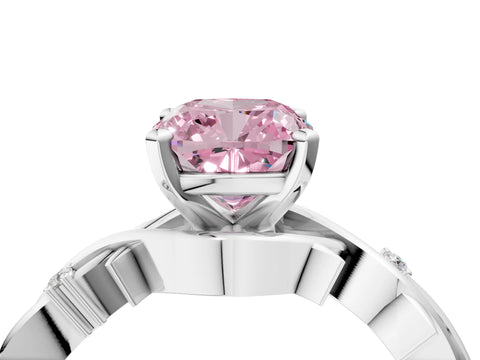White gold Fancy Pink Cushion Cut Diamond Solitaire Ring with Twisted Band and Prong Setting_174