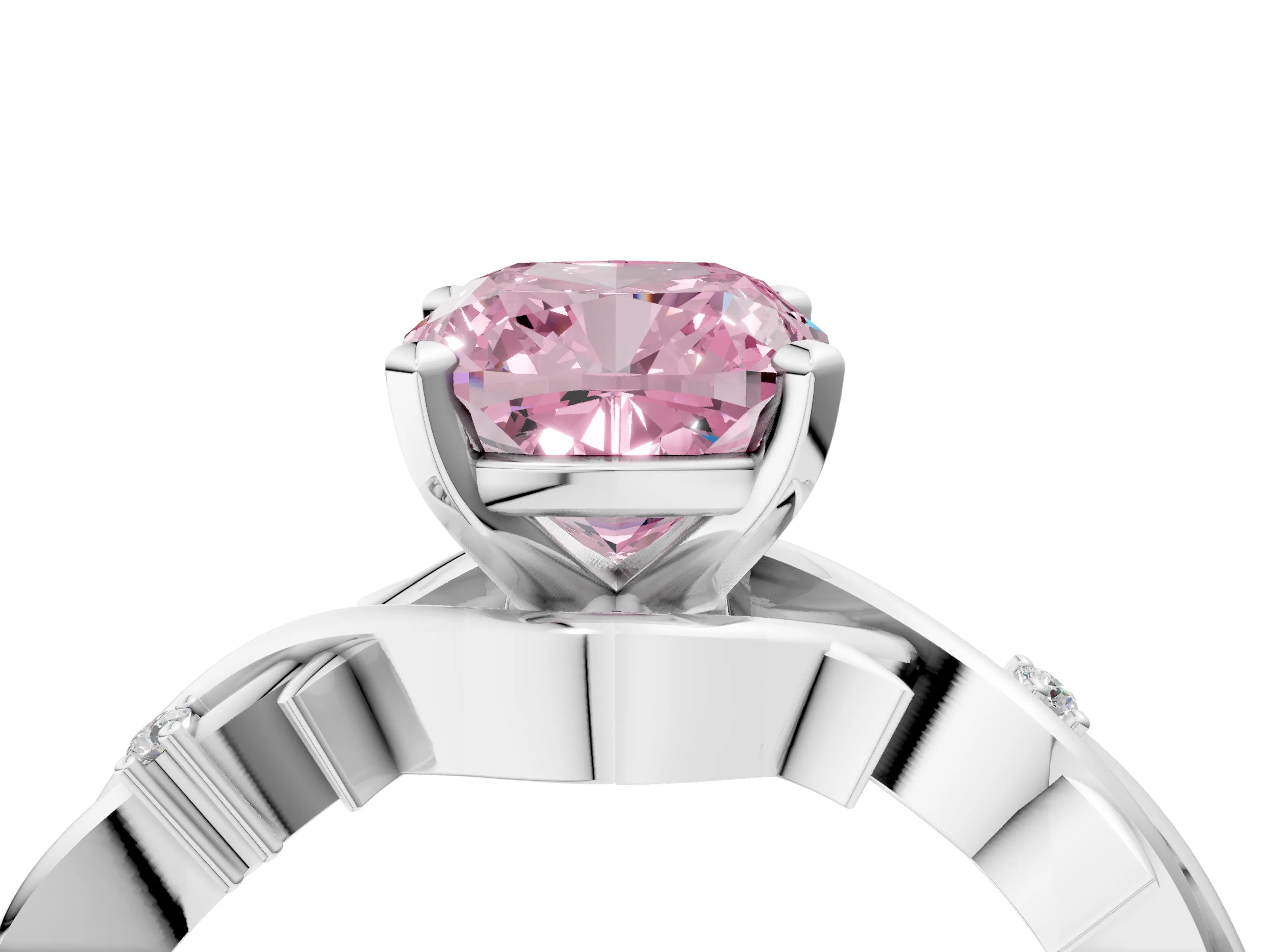 White gold Fancy Pink Cushion Cut Diamond Solitaire Ring with Twisted Band and Prong Setting_175