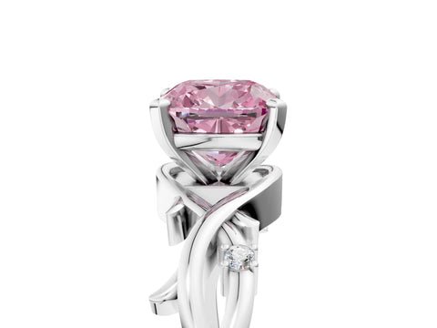 White gold Fancy Pink Cushion Cut Diamond Solitaire Ring with Twisted Band and Prong Setting_176