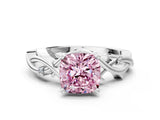 White gold Fancy Pink Cushion Cut Diamond Solitaire Ring with Twisted Band and Prong Setting_177