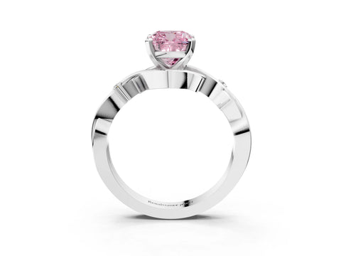 White gold Fancy Pink Cushion Cut Diamond Solitaire Ring with Twisted Band and Prong Setting_178