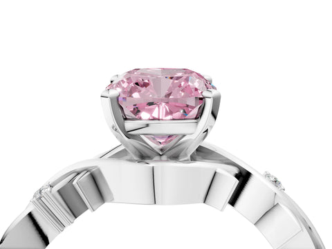 White gold Fancy Pink Cushion Cut Diamond Solitaire Ring with Twisted Band and Prong Setting_181