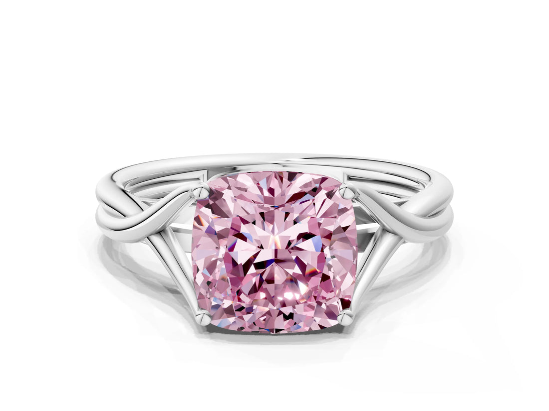 White gold Fancy Pink Cushion Cut Diamond Solitaire Twist Band Prong Setting Ring_108