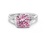 White gold Fancy Pink Cushion Cut Diamond Solitaire Twist Band Prong Setting Ring_108