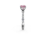 White gold Fancy Pink Cushion  Cut Diamond Solitaire with Pave Band and Four-Prong Setting 2