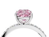 White gold Fancy Pink Cushion  Cut Diamond Solitaire with Pave Band and Four-Prong Setting 4