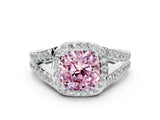 White gold Fancy Pink Cushion Cut Diamond Split Shank Halo Ring with Four-Prong Setting_104