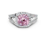 White gold Fancy Pink Cushion Cut Diamond Split Shank Halo Ring with Four-Prong Setting_112