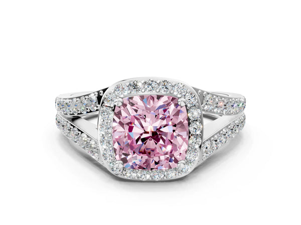 Sterling Silver Cushion Cut Halo Engagement Ring Setting for Fancy Pink Center with Narrow Pave Split Shank
