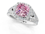 White gold Fancy Pink Cushion Cut Diamond Split Shank Halo Ring with Four-Prong Setting_90