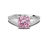 White gold Fancy Pink Cushion Cut Diamond Split Shank Pavé Engagement Ring with Four-Prong Setting_93